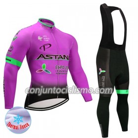 Conjunto Maillot + Culotte largo con tirantes Invierno Termico 2017 Astana Pro Team Mujer N003